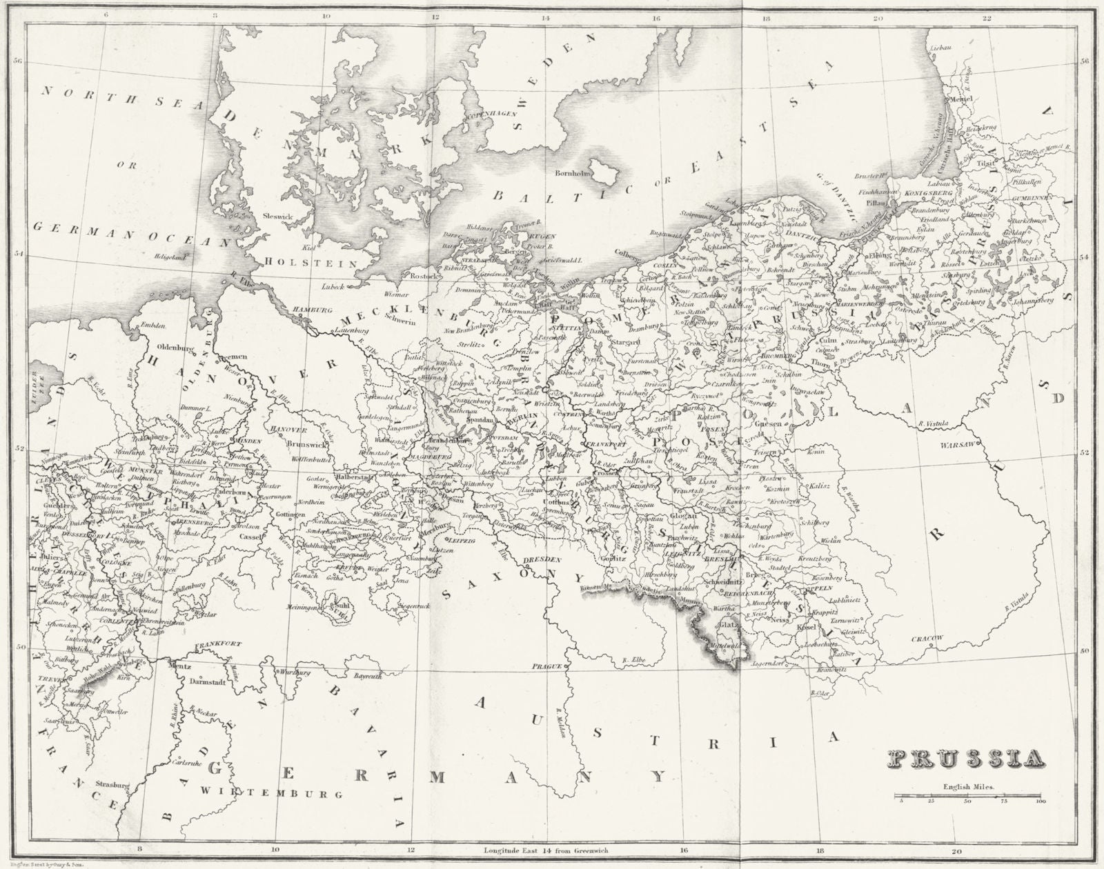 GERMANY. Prussia. BELL  1839 old antique vintage map plan chart